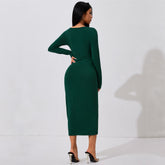 High Cold Elegant Dress  High Sense Anti Aging Lace up Midi Dress